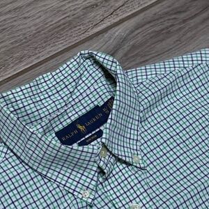 Ralph Lauren white blue green plaid men xl short sleeve button up